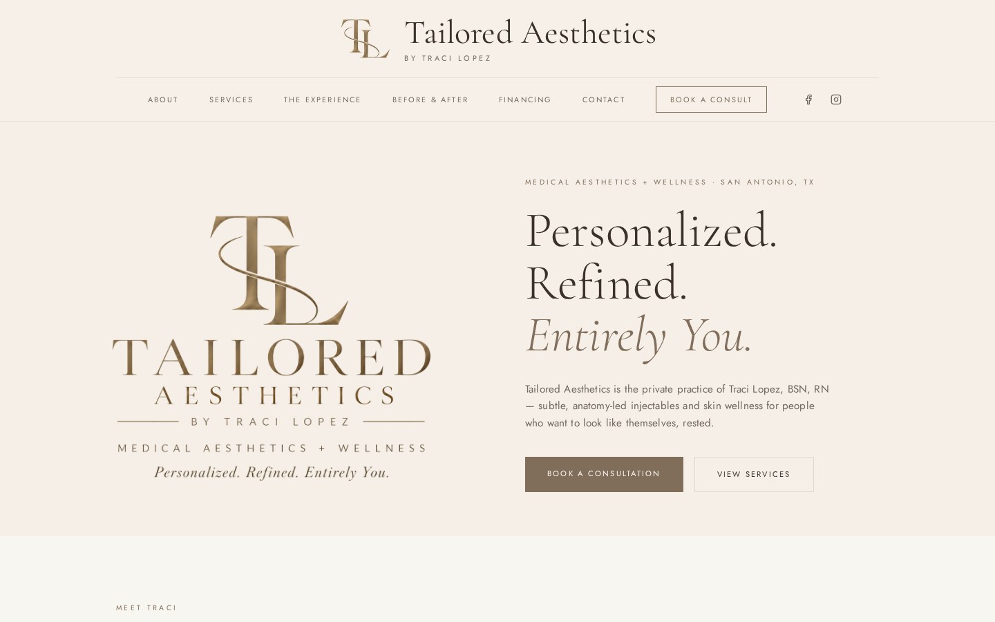 Tailored Aesthetics website homepage